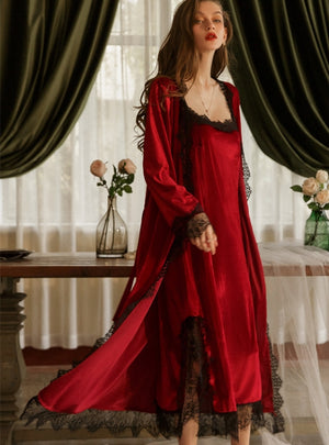 Sexy Lace Sling Nightgown and Velvet Nightgown Set