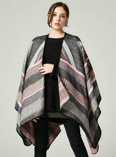 Cashmere Like Cape Large Frame Jacquard Split Shawl