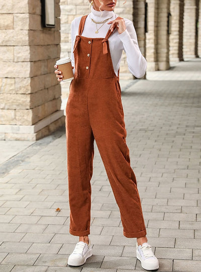 Retro Corduroy Suspenders Trousers
