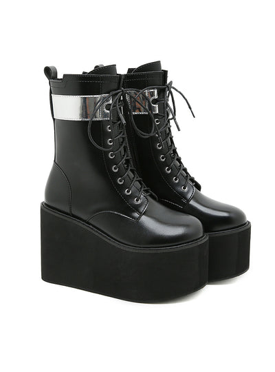 Women's Round-headed Front Lace-up Platform Booties