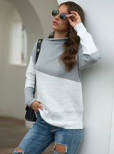 Irregular Sleeve Contrast Color Pullover Sweater