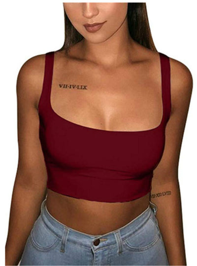Women Solid Strappy Tank Vest Crop Top