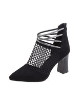 Mesh Pointed Thick Heel Hollow High Heel Cool Boots