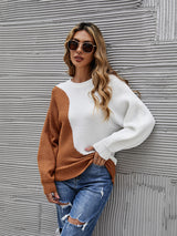 Crew Neck Bottoming Shirt Contrast Color Sweater