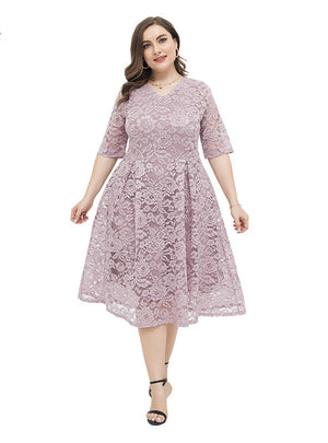 Plus Size Lace Short Sleeve Dress