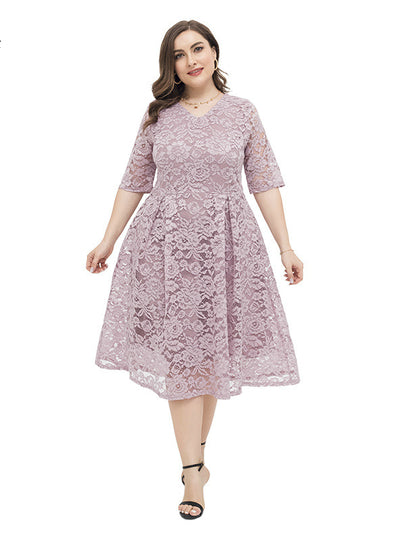 Plus Size Lace Short Sleeve Dress