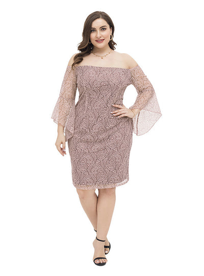 Pink Lace Long SLeeve Off the Shoulder Party Dress