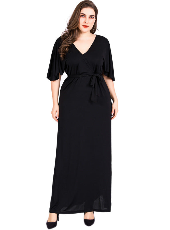 V-neck Short Sleeve High Waist Chiffon Dress