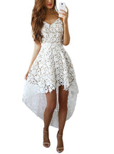 Short Front Long Back Hollow Out White Lace Dress