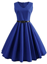 Retro Sleeveless Sexy V-neck Solid Color Dress