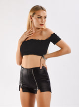 Black PU Leather Pants Shorts