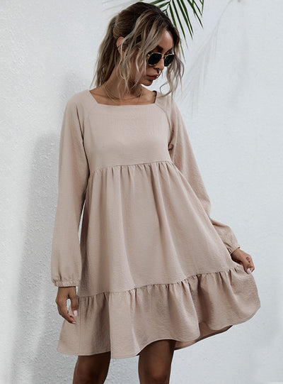Long Sleeve Square Collar Butterfly Loose Dress