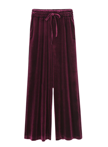 Velvet Trousers Elastic Waist Loose Wide Leg Pants