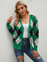 V-Neck Diamond Color Matching Coat Sweater