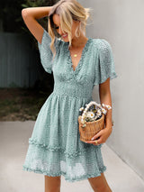 V-neck Chiffon Print Dress