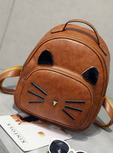 PU Leather Backpack Cute Cat Shoulder School Bags