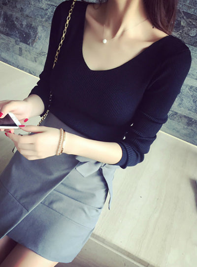 V Neck Sweater Knitted Fashion Womens Sweaters