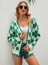 Plaid Color Matching Sweater Cardigan
