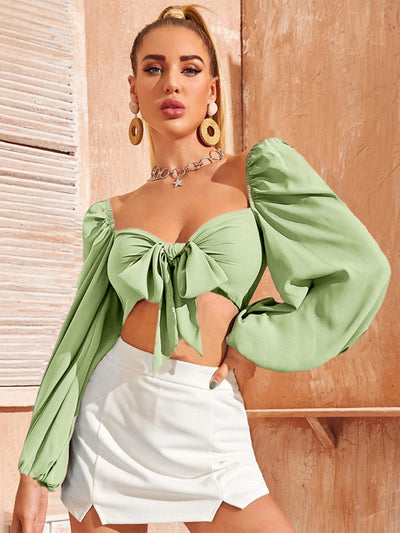 Laced Bubble Sleeve Long Sleeve Shirt