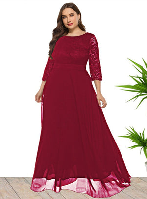 Hollow Lace Chiffon Stitching Plus Dress