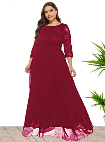 Hollow Lace Chiffon Stitching Plus Dress