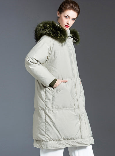 Middle-length Raccoon Fur Collar Coat