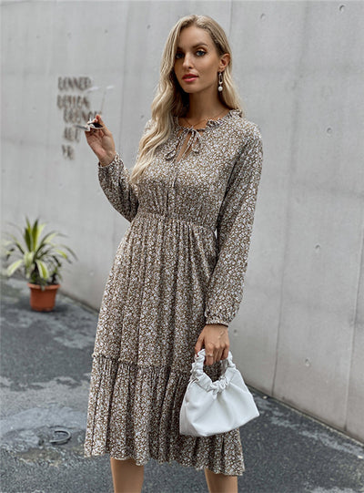 Ladies Long Sleeve Casual Flower Clothes Dresses
