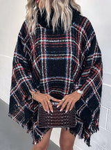 Cape Lapel Striped Colored Check Shawl