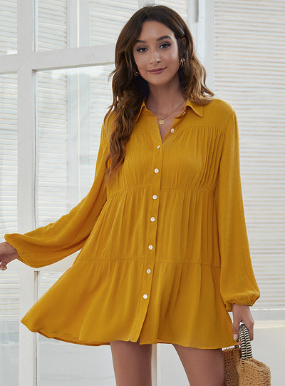 Single-breasted Cotton Button Shirt Dress
