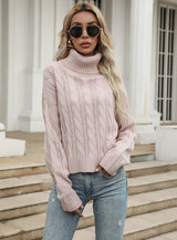 Twist Turtleneck Pink Warm Pullover Sweater