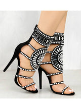 Open Toe High Heel Sandals Cut-out Crystal