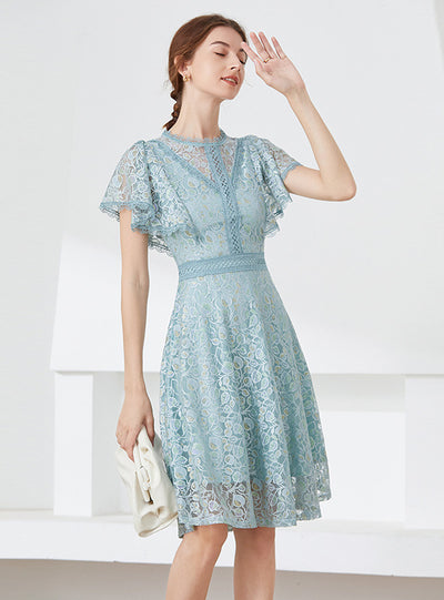 Lace Flying Sleeve Slim Dress