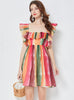 Rainbow Yarn Square Collar Backless Dress