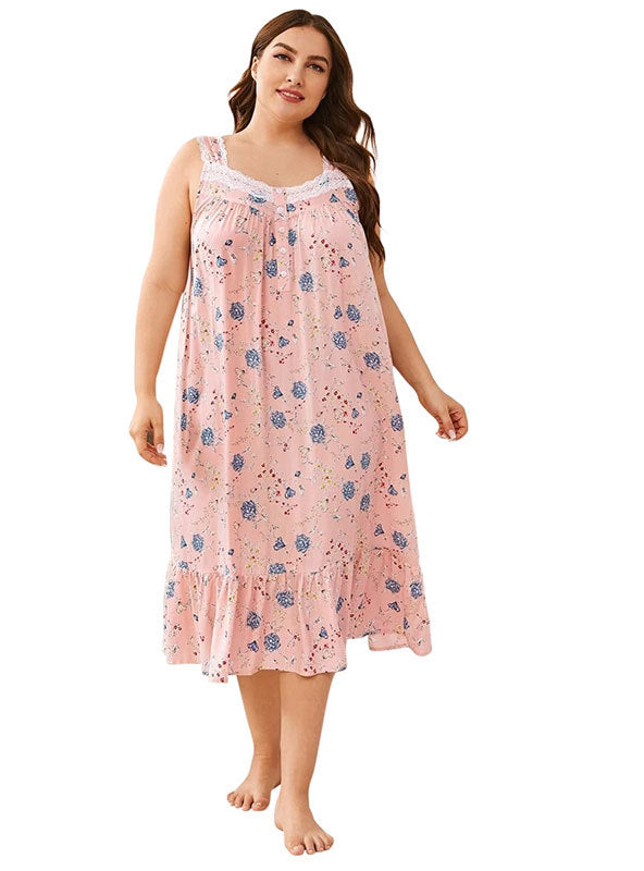 Rayon Printed Large Size Women's Nightgown
