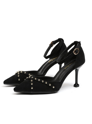 Single Shoes Buckle Pointed Heel Rivet