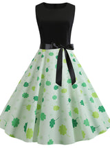 Retro Sleeveless Four-leaf Clover Print Dress
