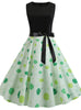 Retro Sleeveless Four-leaf Clover Print Dress
