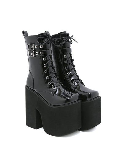 Martin Boots Black Patent Leather High Boots