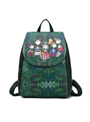 Teenagers Girls Green Forest Bagpack Shoulder Bag 