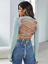 Sexy Round Neck Knitted Long Sleeve T-shirt