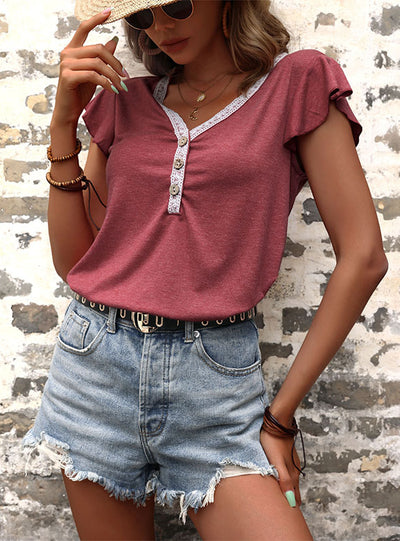 Women V-neck Short Sleeve T-shirt