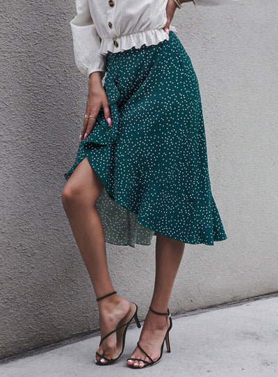 Irregular Ruffled Polka Dot Skirt