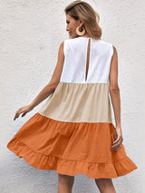 Loose Casual Stitching Contrast Ruffled Dress