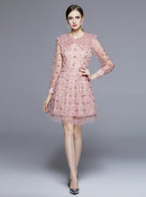 Embroidered Doll Collar Ruffled Polka Dot Lace Dress