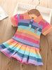 Rainbow Pleated Short Sleeve Thin Princess Skirt