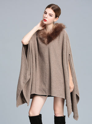 Fox Fur Shawl Cape Loose Pullover Shawl