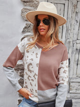 Spliced Contrast Crewneck Pullover Sweater