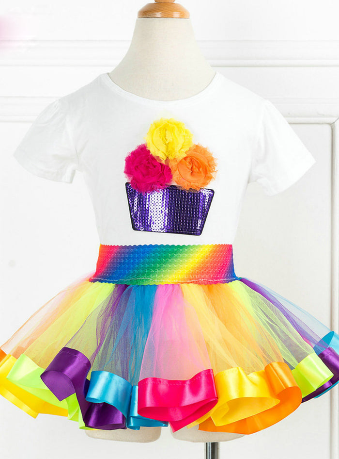 Girls Rainbow Skirt T-shirt Sets Princess Dress