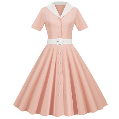 Retro Short Sleeve V-neck 50S Dress