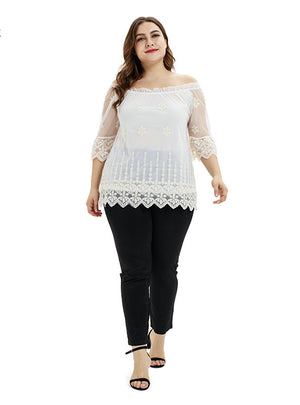 Medium-Long Sleeve Mesh Embroidered Top